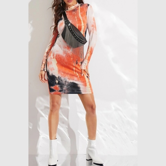 HP - Mock Neck Tie-dye Long Sleeve Bodycon Dress - Picture 6 of 6